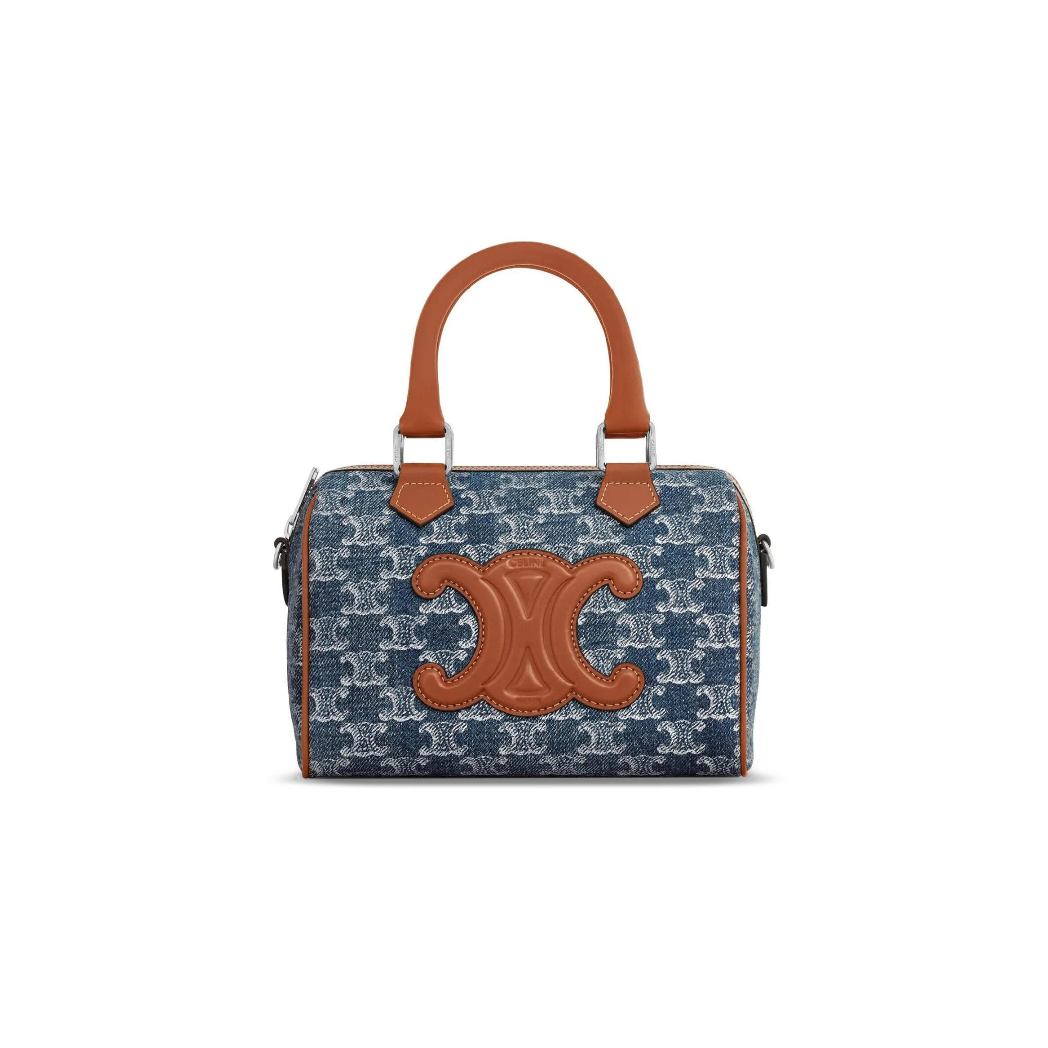 CELINE SMALL BOSTON IN TRIOMPHE DENIM AND CALFSKIN 113772FND.05DS (20*15.5*10.5cm)